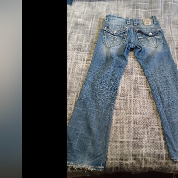 Rock Revival Men's Jeans Antonio Boot Cut Style American Classic Distressed - Picture 6 of 12